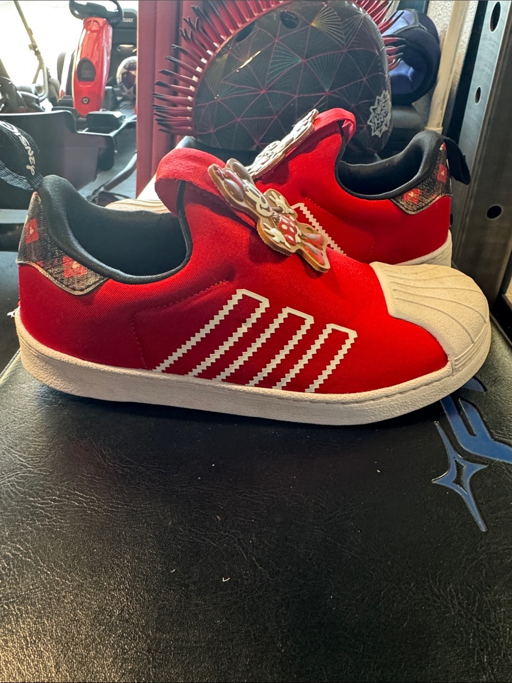 adidas Kids Red Slip-On Sneakers with White Shell Toe and Black Trim